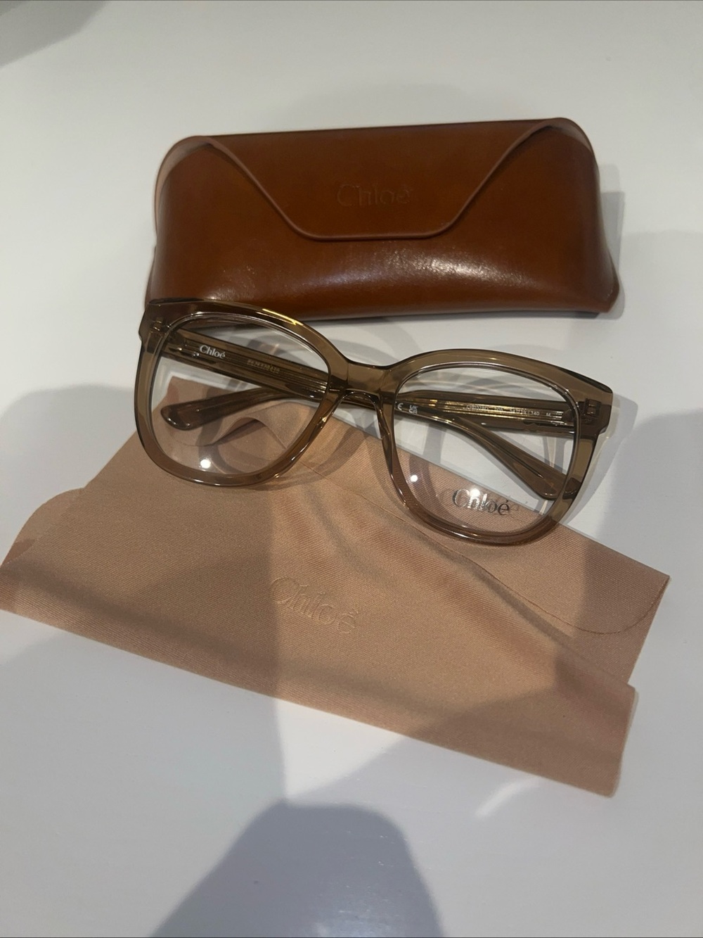 Chloe Translucent Brown Oversized Acetate Glasses with Gold Temples